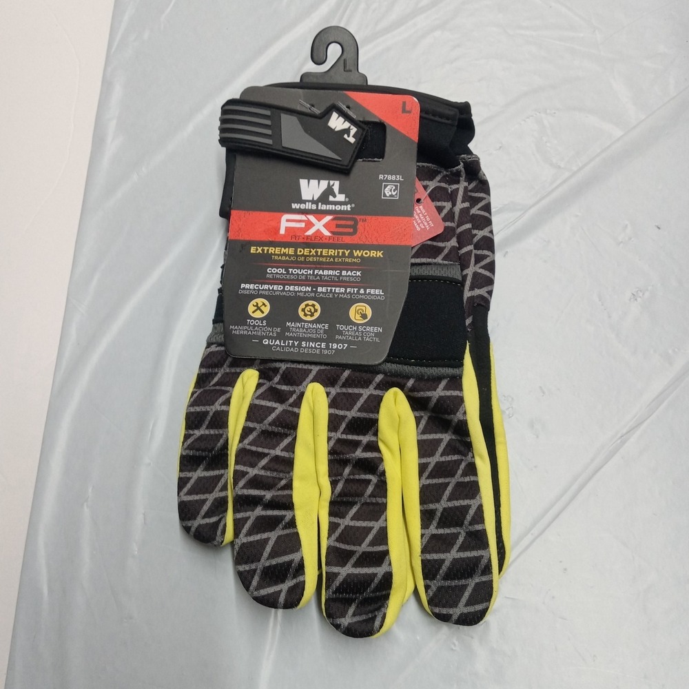 Wells Lamont FX3 Men's Work Gloves Black Synthetic Leather Palm Size L Large New